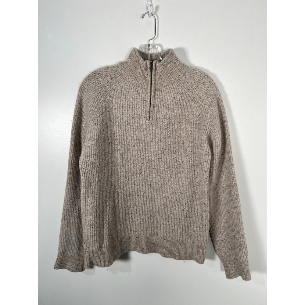 Flint and Tinder Lambswool Quarter‎ Zip Sweater Elbow Patch Tan Speckled Large